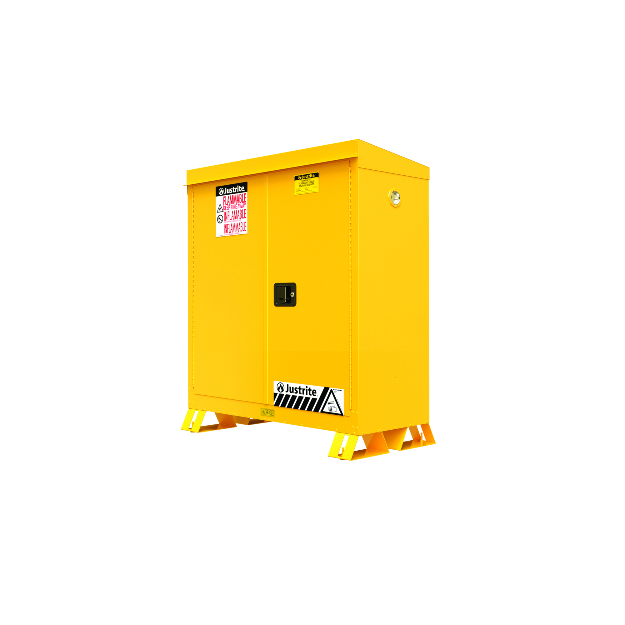 Justrite Outdoor Flammable Storage Cabinet — 30 Gal., 1 Shelf, Manual Close Doors, Yellow, Weather-Resistant, Model# 813000